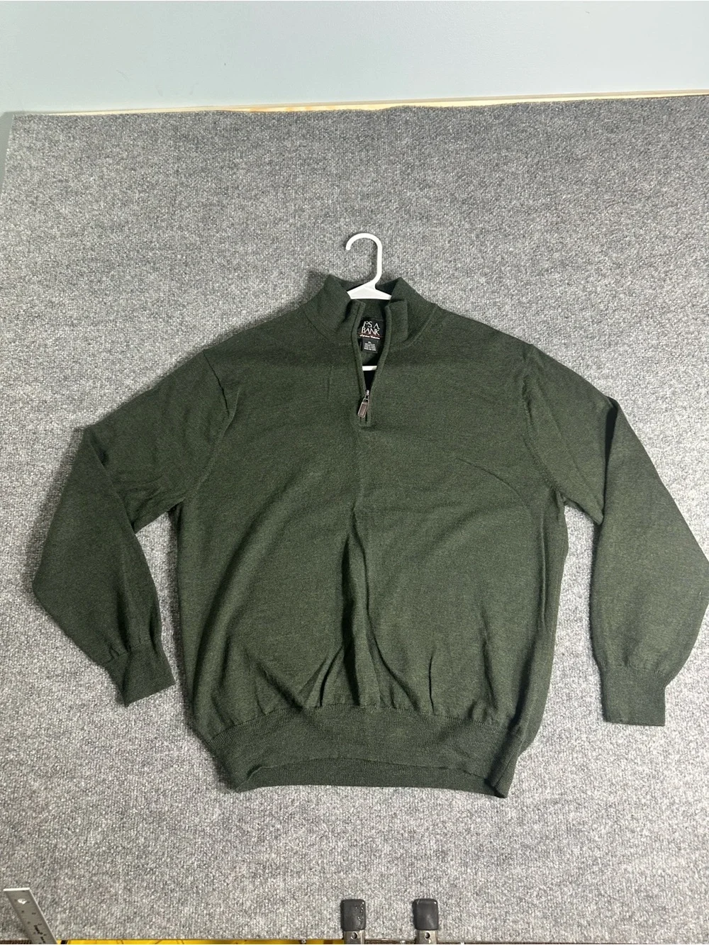 Jos. A. Bank Men's Quarter-Zip Sweater in Forest Green 100% Merino Wool